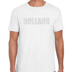 Glitter Holland t-shirt wit rhinestone steentjes voor heren Nederland supporter EK/ WK - Feestshirts