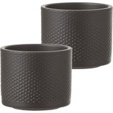 Set van 2x Stuks Bloempot In Kleur Relief Antraciet Grijs Keramiek Voor Kamerplant H10 X D12 Cm- Plantenpotten Binnen