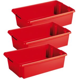 Sunware Opslagbox - 3 stuks - kunststof 30 liter rood 59 x 39 x 17 cm