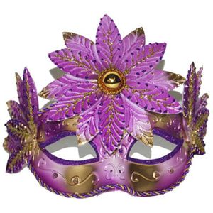 Venetiaans oogmasker roze/goud met bloem - Verkleedmaskers