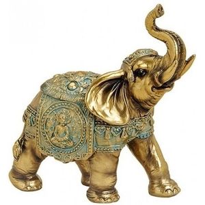 Olifant dieren beeldje goud 16 cm - Tuin decoratie/woonaccessoires dieren beelden