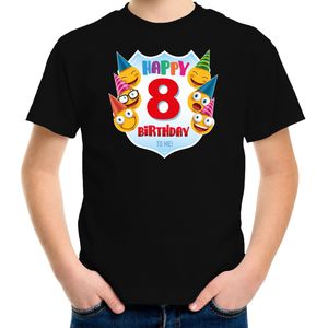 Happy birthday 8e verjaardag t-shirt / shirt 8 jaar met emoticons zwart voor kinderen - Feestshirts