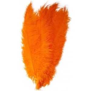 Oranje pietenveren voor baret/muts 50 cm - Verkleedveren