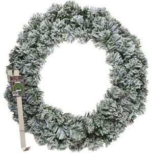 Kerstkrans 60 cm - groen - besneeuwd - met messing zilveren hanger/ophanghaak - kerstversiering - Kerstkransen