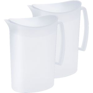 Juypal Schenkkan/waterkan - 2x - wit - 2 liter - kunststof - L20 x H23 cm - met deksel