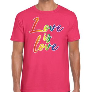 Love is love gay pride t-shirt roze voor heren - Feestshirts