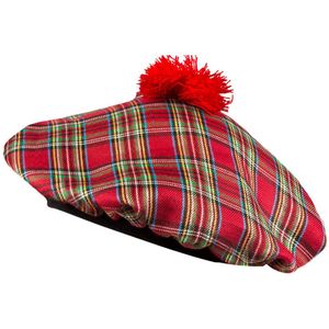 Carnaval verkleed hoed/baret in Schotse ruit - rood - polyester - heren - Schotland - Verkleedhoofddeksels