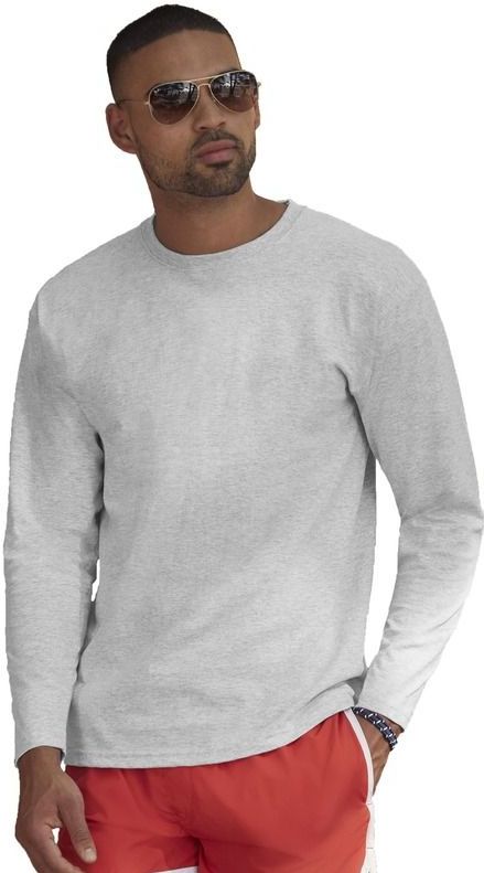 Fruit of the Loom t-shirt lange mouwen - heren - grijs - katoen - regular fit - T-shirts