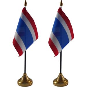 2x stuks thailand supporters tafelvlaggetjes 10 x 15 cm met standaard - Vlaggen