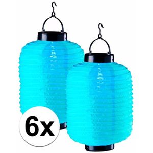 6x tuin / balkon lampionnen op zonne energie blauw - Lampionnen