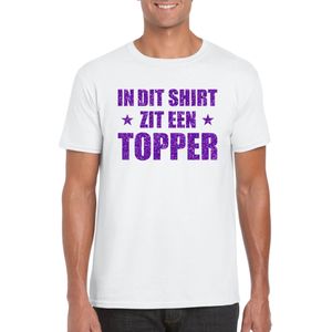 In dit shirt zit een Topper in paarse glitters t-shirt heren wit - Feestshirts