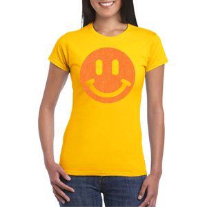 Verkleed T-shirt voor dames - smiley - geel - carnaval/foute party - feestkleding - Feestshirts