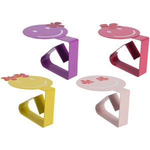 Tafelkleed klemmen - 4x - smileys - roze - ijzer - 7 x 5 cm - tafelkleedklemmen