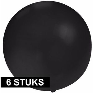 6x Ronde zwarte ballonnen 60 cm groot - Ballonnen