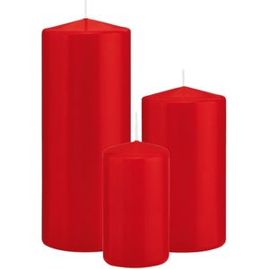 Trend Candles - Stompkaarsen set 3x Stuks Rood 12-15-20 cm