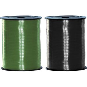 Pakket van 2 rollen lint zwart en groen 500 meter x 5 milimeter breed - Cadeauversiering