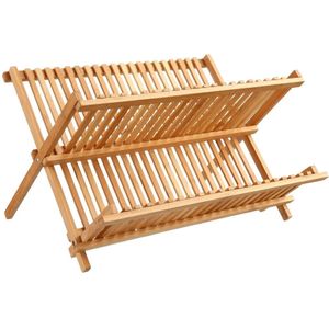 Afdruiprek/afwasrek 2-laags bruin 42 x 33 cm van bamboe hout - Afwassen
