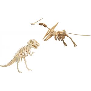 Houten 3D Dieren Dino Puzzel set T-rex en Pteranodon - Speelgoed Bouwpakketten