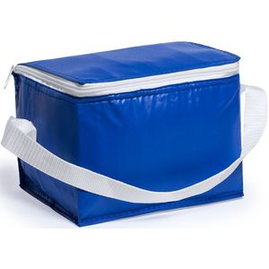 Mini koeltas blauw/wit - PVC - voor 6 blikjes - sixpack - 3,2 liter - 21 x 15 x 15 cm - Koeltas