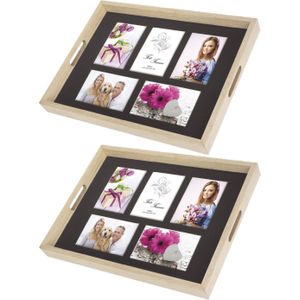 2x stuks houten foto dienblad beige 45 x 35 cm geschikt voor 5 foto van 10 x 15 cm - Dienbladen