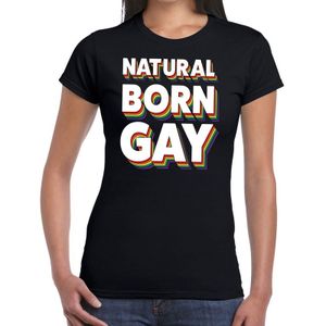 Natural born gay pride t-shirt zwart voor dames - Feestshirts