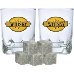 Luxe whiskyglazen set 6x stuks 240 ml met 9x whisky ijsblokstenen - Whiskeyglazen