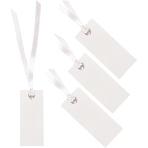 Santex Cadeaulabels met lintje - set 48x stuks - wit - 3 x 7 cm - naam tags - Cadeauversiering