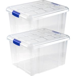 4x stuks opslagboxen/bakken/organizers met deksel 25 liter van 42 x 36 x 25 cm transparant plastic