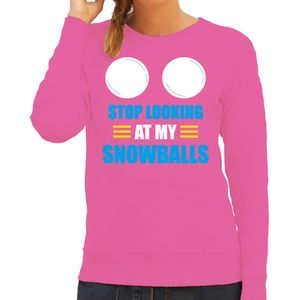 Apres ski sweater/trui voor dames - stop looking at my snowballs - roze - wintersport - skien - Feesttruien