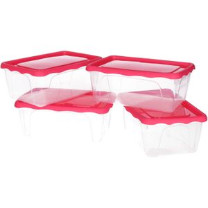 Vershoudbakjes Hega - set van 8x stuks - 1 liter - transparant/roze - L18 x B12 x H12 cm - Vershoudbakjes