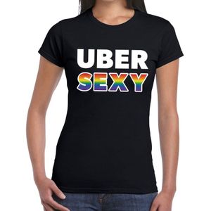 Uber sexy regenboog gaypride shirt zwart voor dames - Feestshirts