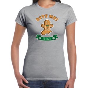 Fout kersttrui t-shirt voor dames - Gingerbread koekemannetje - grijs - Bite Me - kerst t-shirts