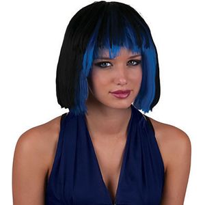 Funny Fashion Heksenpruik kort haar - zwart/blauw - dames - Halloween - Verkleedpruiken