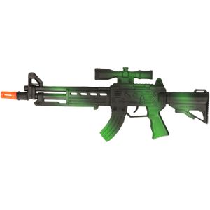 Verkleed speelgoed Politie/soldaten geweer - machinegeweer - zwart/groen - plastic - 38 cm - Verkleedattributen