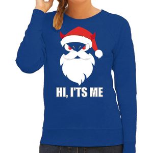 Devil Santa Kerst sweater / Kerst outfit Hi its me blauw voor dames - kerst truien