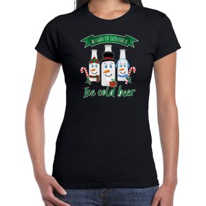 Fout kersttrui t-shirt voor dames - IJskoud bier - zwart - Christmas beer - kerst t-shirts