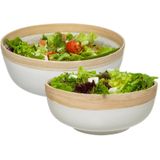 5Five - serveerschalen/saladeschalen - 2 stuks - wit - bamboe - rond - Saladeschalen