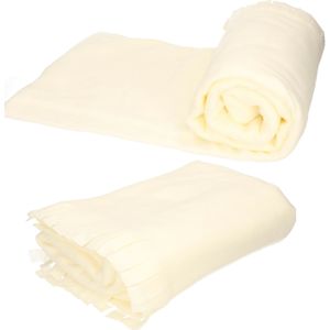 3x Fleece deken/plaid met franjes creme wit 130 x 170 cm - Woonkleed - Fleecedekens