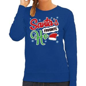 Blauwe foute kersttrui / sweater Santa his favorite Ho voor dames - kerst truien