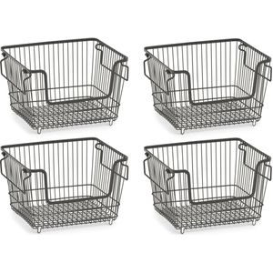 Zeller opberg draadmandje - 8x - zwart - stapelbaar - 33 x 27 x 21 cm - metaal - kastmanden - Opbergmanden