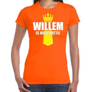 Koningsdag t-shirt Willem is mijn mattie met kroontje oranje voor dames - Feestshirts