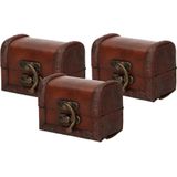 Set van 3x stuks houten opbergkistjes bruin 8 cm - Opbergkisten