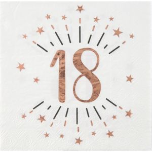 Verjaardag feest servetten leeftijd - 10x - 18 jaar - rose goud - 33 x 33 cm - Feestservetten