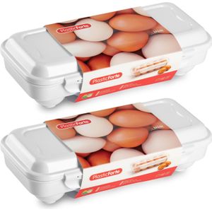 Plasticforte Eierdoos - 2x - koelkast organizer eierhouder - 10 eieren - wit - kunststof - 27 x 12,5 cm