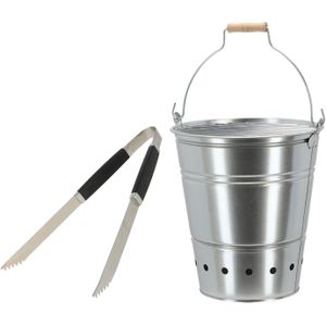 Barbecue set - houtskool BBQ emmer en tang - handig mee te nemen - Houtskoolbarbecues