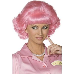 Roze dames pruik beauty school - Verkleedpruiken