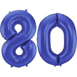 Grote folie ballonnen cijfer 80 in het blauw 86 cm - Ballonnen