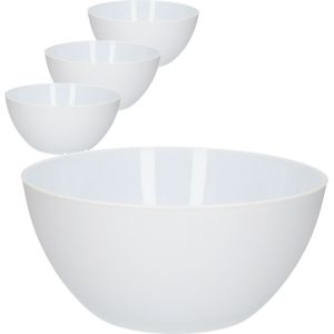 4x Grote serveerschalen/kommen wit - 25 cm - Sla/salade serveren - Schalen/kommen van kunstsof - Keukenbenodigdheden