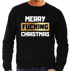 Grote maten zwarte foute kersttrui / sweater Merry Fucking Christmas voor heren - kerst truien