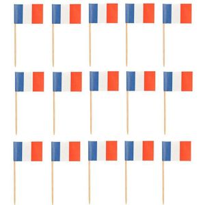 Cocktailprikkers Frankrijk - 500x - rood/wit/blauw - 8cm - Franse vlaggetjes - Cocktailprikkers